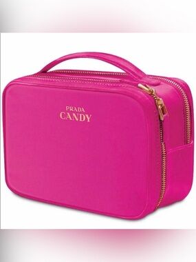 Prada Candy Hot Pink Leather Cosmetic Case with Gold Hardware